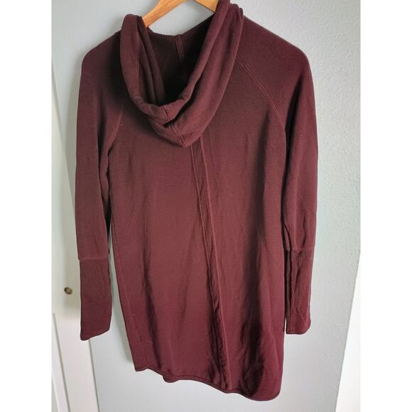 Athleta Solitude Hoodie Sweatshirt Dress deep maroon burgundy cozy relaxed - Picture 4 of 11